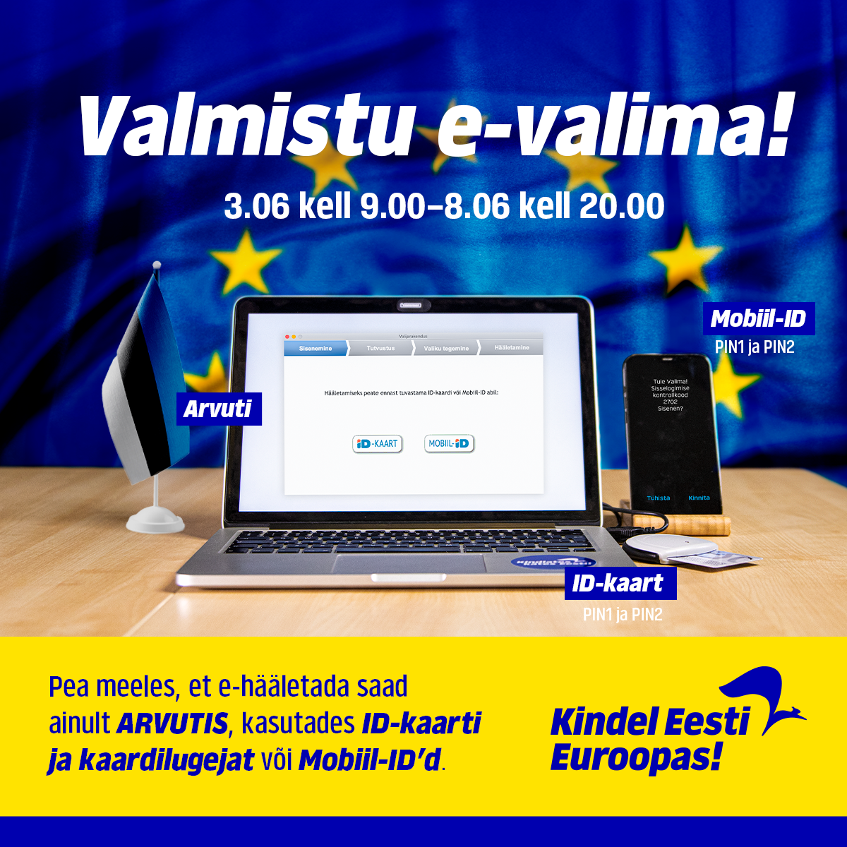 Valmistu e-valima!🗳💻 ❗️E-valimised algavad juba 4 päeva pärast. Elektrooniline hääletamine toimub 3. juuni kell 9.00 – 8. juuni kell 20.00 ööpäevaringselt aadre